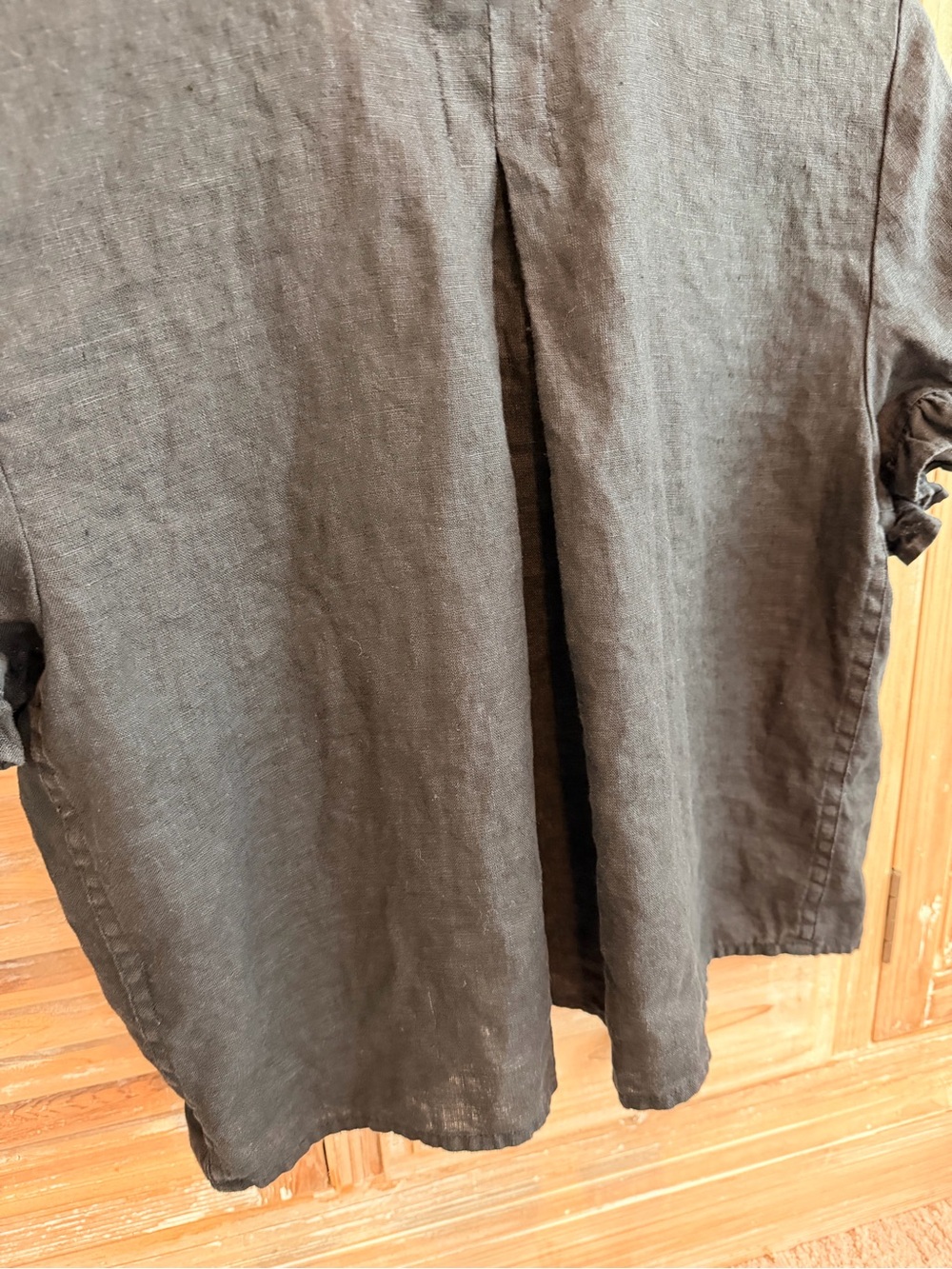 J. Crew Black 100% Linen Ruffle Trim Short Sleeve Button Up Shirt (Size XS) - Picture 5 of 11